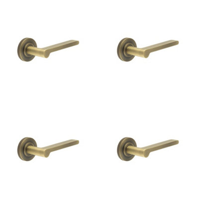 4 PACK Elegant Antique Brass Knurled Door Handle for Modern Homes - Solid Brass Interior Handle