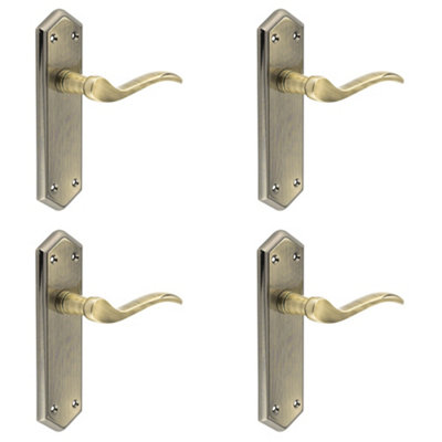 4 PACK Elegant Antique Bronze Suite Door Handle with Latchplate - Interior Lever on Backplate
