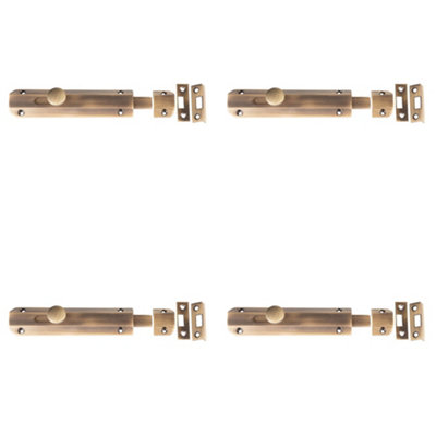 4 PACK Elegant Architectural Slide Door Bolts in Antique Brass - 150x35mm - Door Bolt Lock