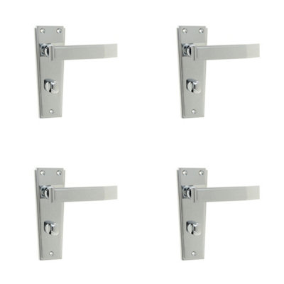 4 PACK Elegant Art Deco Bathroom Door Handle in Polished Chrome Finish - Interior Lever on Backplate
