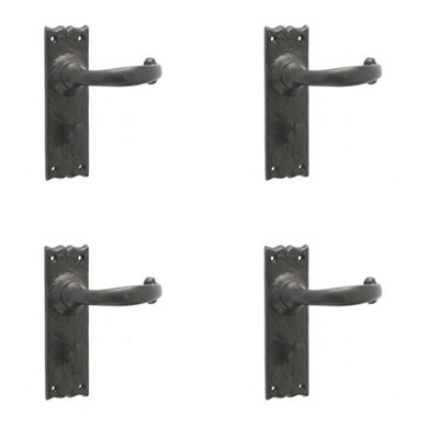 4 PACK Elegant Black Suite Door Handle for Bathrooms with Detailed Backplate - Interior Lever on Backplate