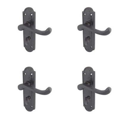 4 PACK Elegant Black Suite Door Handle on Bathroom Plate for Stylish Interiors - Interior Lever on Backplate