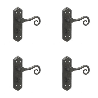 4 PACK Elegant Black Suite Door Handle with Bathroom Plate - Interior Lever on Backplate