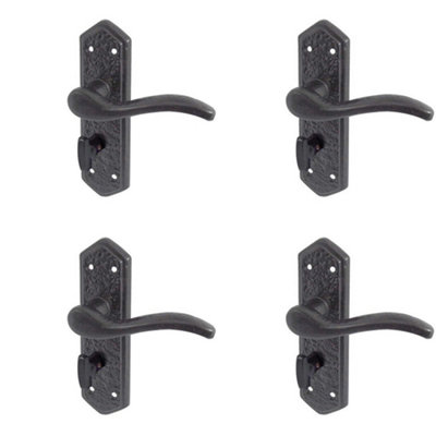 4 PACK Elegant Black Suite Door Handle with Bathroom Plate Interior Lever on Backplate