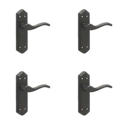 4 PACK Elegant Black Suite Door Handle with Latchplate and Three Styles - Interior Lever on Backplate