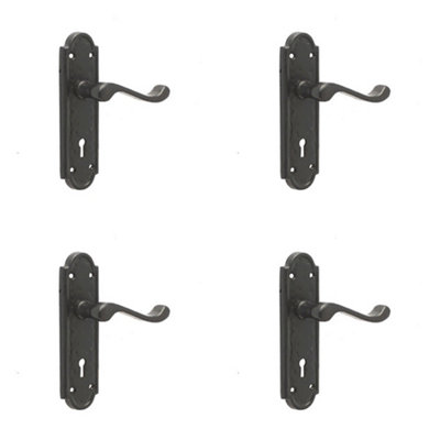 4 PACK Elegant Black Suite Door Handle with Lockplate - Interior Lever on Backplate