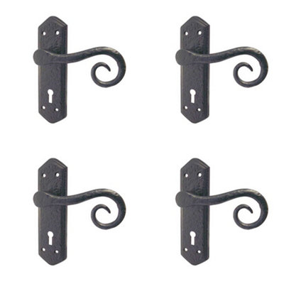 4 PACK Elegant Black Suite Door Handle with Lockplate Interior Lever on Backplate