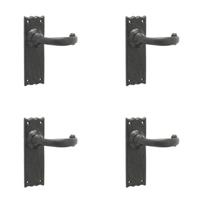 4 PACK Elegant Black Suite Door Handle with Long Latchplate - Interior Lever on Backplate