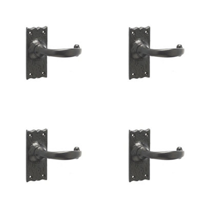 4 PACK Elegant Black Suite Door Handle with Short Latchplate - Interior Lever on Backplate