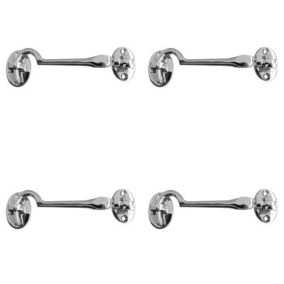 4 PACK Elegant Brass Cabin Hook 205mm Polished Chrome for Home and Office - Hook & Eye Arm Lock