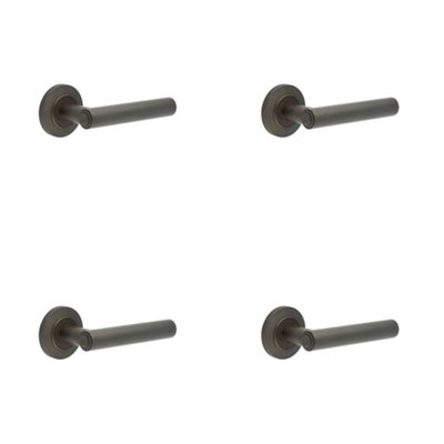 4 PACK Elegant Chamfered Rose Dark Bronze Door Handle for Luxurious Interiors - Solid Brass Interior Handle
