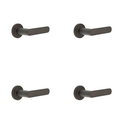 4 PACK Elegant Chamfered Rose Door Handle in Dark Bronze Finish - Solid Brass Interior Lever Handle