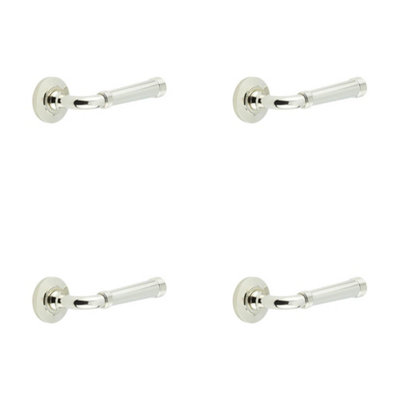 4 PACK Elegant Chamfered Rose Door Handle in Polished Nickel - Solid Brass Interior Handle
