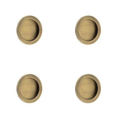4 PACK Elegant Circular Flush Pull in Antique Brass Finish for Doors - Door Handle