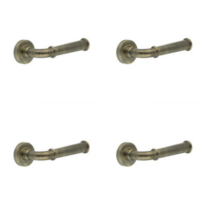 4 PACK Elegant Classic Antique Brass Lever Door Handle on Rose - Interior Handle