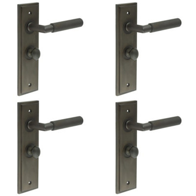 4 PACK Elegant Dark Bronze Bathroom Door Handle Backplate and Turn Release - Solid Brass Interior Handle