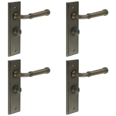 4 PACK Elegant Dark Bronze Bathroom Door Handle with Backplate and Turn Release Mechanism - Solid Brass Interior Handle