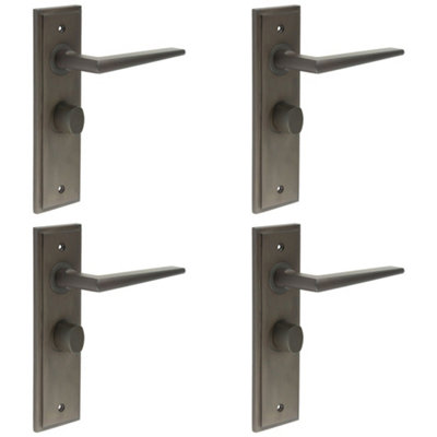 4 PACK Elegant Dark Bronze Bathroom Door Handle with Backplate and Turn Release Solid Brass - Interior Handle