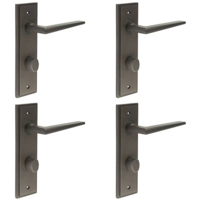 4 PACK Elegant Dark Bronze Bathroom Door Handle with Backplate and Turn Release Solid Brass Interior Handle