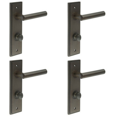 4 PACK Elegant Dark Bronze Bathroom Door Handle with Backplate and Turn Release - Solid Brass Interior Lever