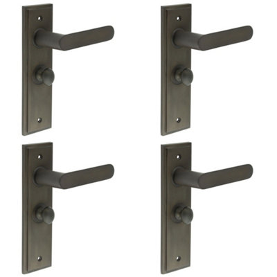 4 PACK Elegant Dark Bronze Bathroom Door Handle with Backplate and Turn Release - Solid Brass Interior Toilet Handle