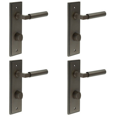 4 PACK Elegant Dark Bronze Bathroom Door Handle with Backplate and Turn Release Solid Brass Interior Toilet Handle