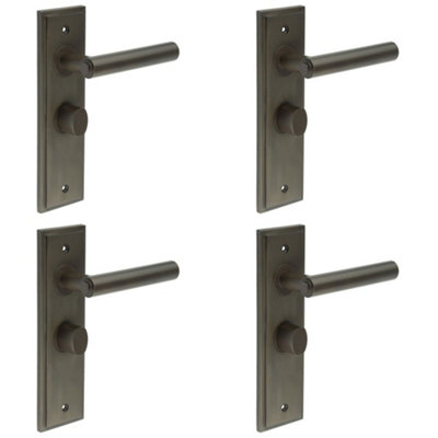 4 PACK Elegant Dark Bronze Bathroom Door Handle with Backplate and Turn Release - Solid Brass Interior Toilet Lever