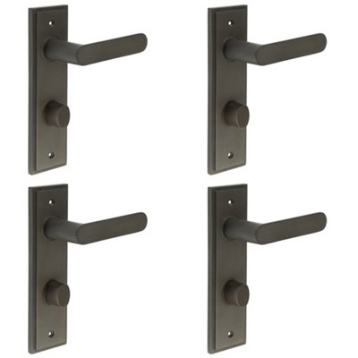 4 PACK Elegant Dark Bronze Bathroom Door Handle with Backplate and Turn Release - Solid Brass Interior WC Handle