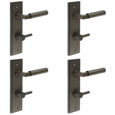 4 PACK Elegant Dark Bronze Bathroom Door Handle with Backplate and Turn Release Solid Brass Interior WC Handle
