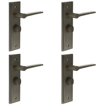 4 PACK Elegant Dark Bronze Bathroom Door Handle with Backplate and Turn Release - Solid Brass Internal Handle