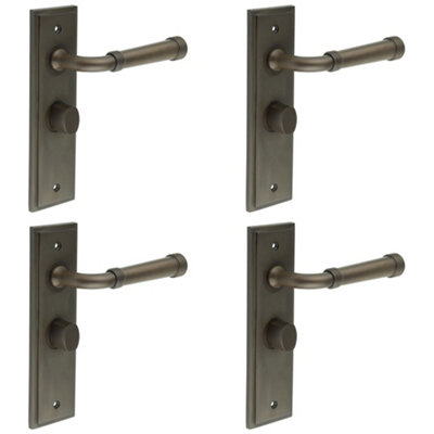 4 PACK Elegant Dark Bronze Bathroom Door Handle with Backplate and Turn Release - Solid Brass Toilet Interior Handle