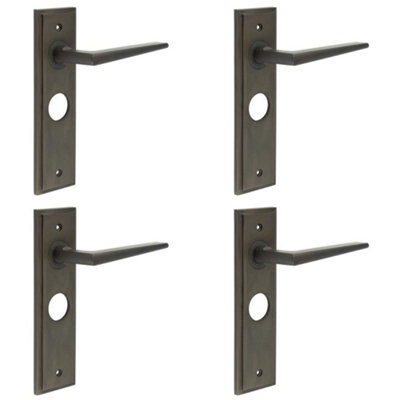 4 PACK Elegant Dark Bronze Bathroom Door Handle with Backplate Solid Brass - Interior Handle