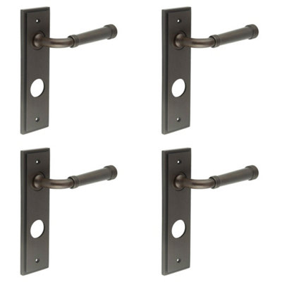 4 PACK Elegant Dark Bronze Bathroom Door Handle with Backplate - Solid Brass Interior Handle