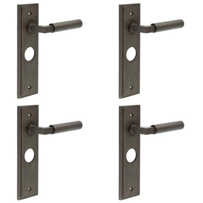 4 PACK Elegant Dark Bronze Bathroom Door Handle with Backplate - Solid Brass Interior Lever Toilet Handle