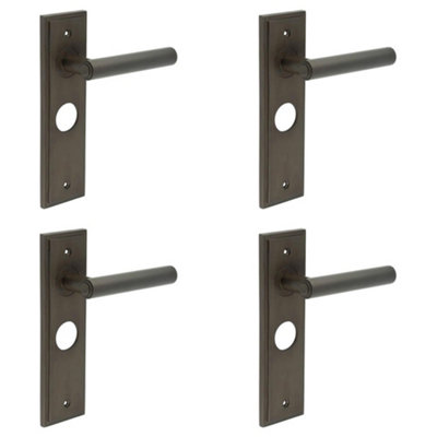 4 PACK Elegant Dark Bronze Bathroom Door Handle with Backplate - Solid Brass Interior Lever