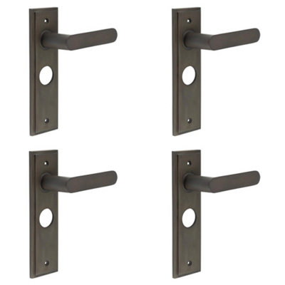 4 PACK Elegant Dark Bronze Bathroom Door Handle with Durable Backplate - Solid Brass Interior Handle