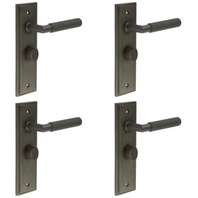 4 PACK Elegant Dark Bronze Bathroom Door Handle with Turn & Release Feature - Solid Brass Interior Handle