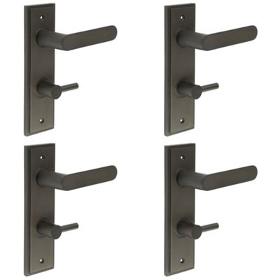 4 PACK Elegant Dark Bronze Bathroom Door Handle with Turn & Release Mechanism - Solid Brass Interior Handle