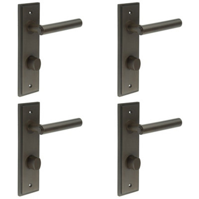 4 PACK Elegant Dark Bronze Bathroom Door Handle with Turn & Release Mechanism - Solid Brass Interior Lever
