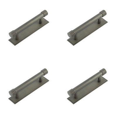 4 PACK Elegant Dark Bronze Cabinet Handle with Stepped Backplate - 96mm Ctrs - Kitchen Drawer Pull Handle