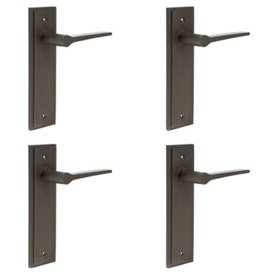 4 PACK Elegant Dark Bronze Door Handle Latch Backplate for Modern Homes - Solid Brass Interior Handle
