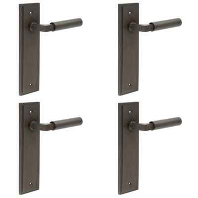 4 PACK Elegant Dark Bronze Door Handle Latch with Backplate for Modern Homes - Solid Brass Interior Lever