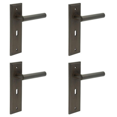 4 PACK Elegant Dark Bronze Door Handle Lock Backplate for Home and Office - Solid Brass Interior Lever