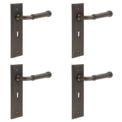4 PACK Elegant Dark Bronze Door Handle Lock Backplate for Luxury Homes - Solid Brass Interior Handle
