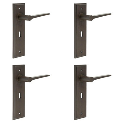 4 PACK Elegant Dark Bronze Door Handle Lock Backplate for Modern Homes - Solid Brass Interior Handle