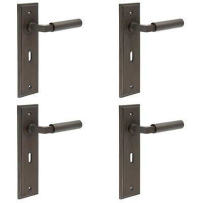 4 PACK Elegant Dark Bronze Door Handle Lock Backplate for Modern Homes - Solid Brass Interior Lever