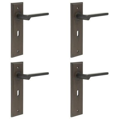 4 PACK Elegant Dark Bronze Door Handle Lock Backplate for Stylish Homes - Solid Brass Interior Handle