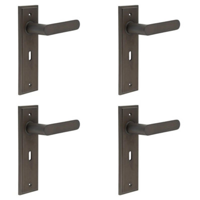 4 PACK Elegant Dark Bronze Door Handle Lock Backplate for Stylish Interiors - Solid Brass Interior Handle