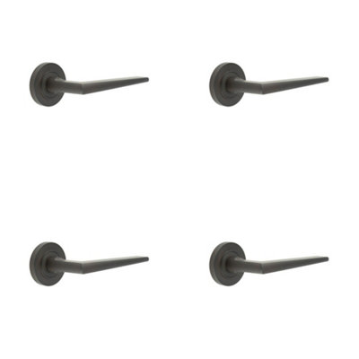 4 PACK Elegant Dark Bronze Door Handle on Plain Rose for Luxury Interiors - Solid Brass Interior Handle