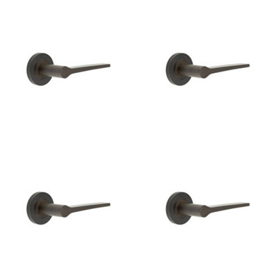 4 PACK Elegant Dark Bronze Door Handle on Rose for Modern and Classic Interiors - Solid Brass Interior Handle
